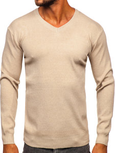 Men's Basic V-neck Sweater Beige Bolf S8530