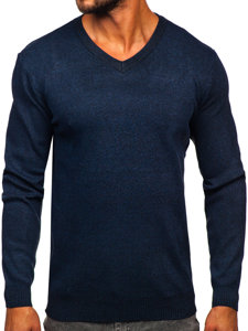 Men's Basic V-neck Sweater Navy Blue Bolf S8530