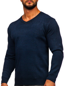 Men's Basic V-neck Sweater Navy Blue Bolf S8530