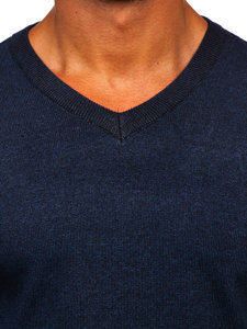 Men's Basic V-neck Sweater Navy Blue Bolf S8530