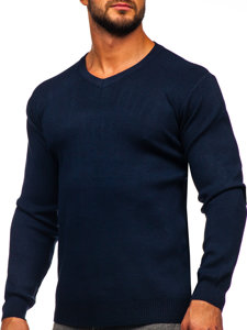 Men's Basic V-neck Sweater Navy Blue Bolf S8533