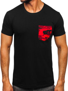 Men's Camo Printed T-shirt with Pocket Black-Red Bolf 8T85