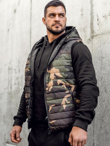 Men's Camo Quilted Gilet with hood Khaki Bolf 7106A