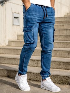 Men's Cargo Denim Joggers Navy Blue Bolf HY893