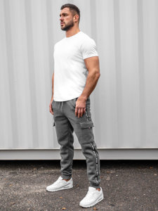 Men's Cargo Jogger Sweatpants Grey Bolf JX8715B