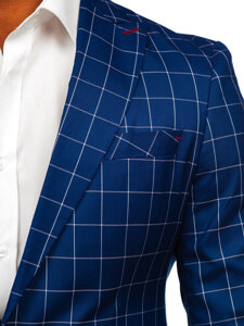 Men's Casual Checkered Blazer Blue Bolf 001