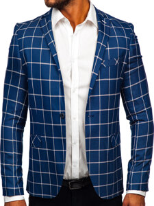 Men's Casual Checkered Blazer Blue Bolf 003