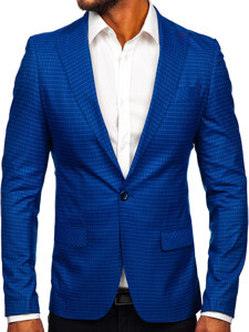 Men's Casual Checkered Blazer Navy Blue Bolf 002