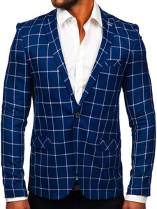 Men's Casual Checkered Blazer Navy Blue Bolf 003