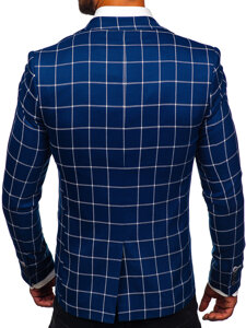 Men's Casual Checkered Blazer Navy Blue Bolf 003