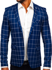 Men's Casual Checkered Blazer Navy Blue Bolf 003