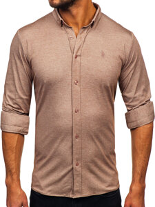 Men s Casual Long Sleeve Shirt Brown Bolf 500