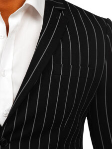 Men's Casual Striped Blazer Black-Grey Bolf 1652