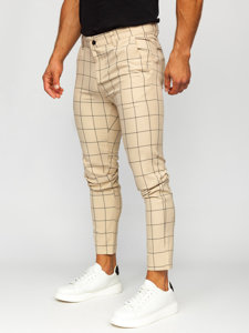 Men's Checkered Chino Pants Beige Bolf 0037