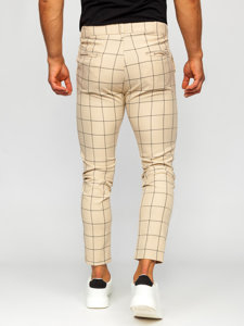 Men's Checkered Chino Pants Beige Bolf 0037