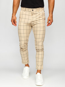 Men's Checkered Chino Pants Beige Bolf 0037