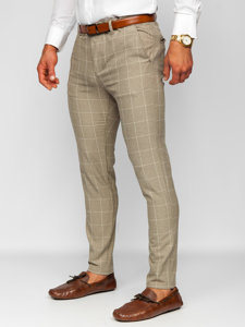 Men's Checkered Chino Pants Beige Bolf 0040