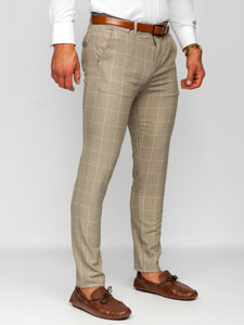 Men's Checkered Chino Pants Beige Bolf 0040