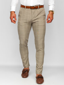 Men's Checkered Chino Pants Beige Bolf 0040