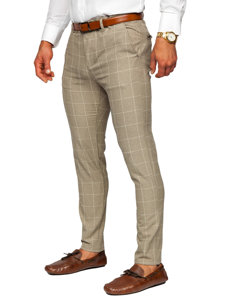 Men's Checkered Chino Pants Beige Bolf 0040