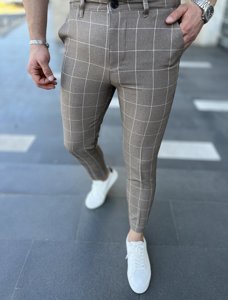 Men's Checkered Chino Pants Beige Bolf 0040