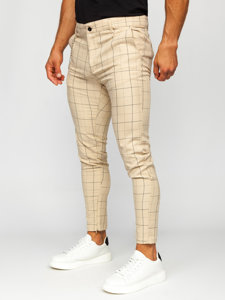 Men's Checkered Chino Pants Beige Bolf 0060