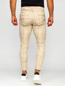 Men's Checkered Chino Pants Beige Bolf 0060