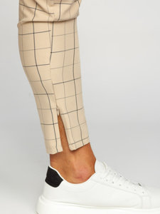 Men's Checkered Chino Pants Beige Bolf 0060