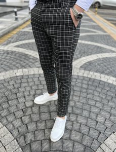 Men's Checkered Chino Pants Black Bolf 0035