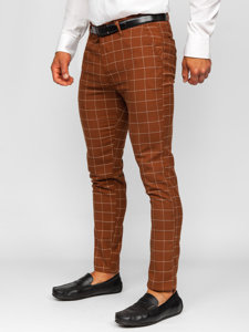 Men's Checkered Chino Pants Brown Bolf 0047