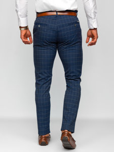 Men's Checkered Chino Pants Navy Blue Bolf 0035