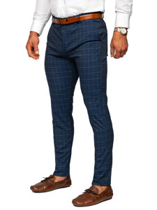 Men's Checkered Chino Pants Navy Blue Bolf 0035