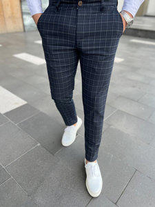 Men's Checkered Chino Pants Navy Blue Bolf 0035