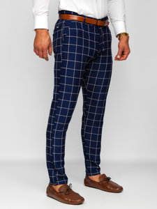 Men's Checkered Chino Pants Navy Blue Bolf 0038