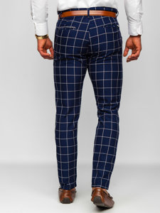 Men's Checkered Chino Pants Navy Blue Bolf 0038