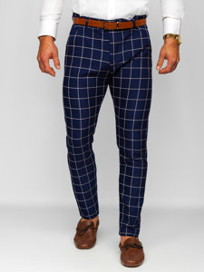 Men's Checkered Chino Pants Navy Blue Bolf 0038