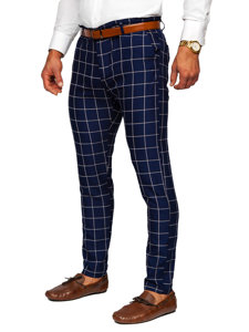 Men's Checkered Chino Pants Navy Blue Bolf 0038