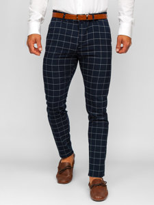 Men's Checkered Chino Pants Navy Blue Bolf 0047