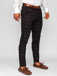 Men's Checkered Chino Pants Navy Blue Bolf 0049