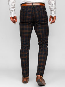 Men's Checkered Chino Pants Navy Blue Bolf 0049