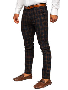 Men's Checkered Chino Pants Navy Blue Bolf 0049