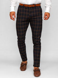 Men's Checkered Chino Pants Navy Blue Bolf 0049