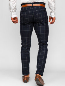 Men's Checkered Chino Pants Navy Blue Bolf 0050