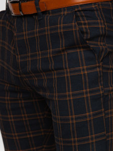 Men's Checkered Chinos Navy Blue Bolf 0049