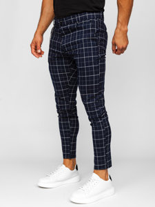 Men's Checkered Chinos Navy Blue Bolf 0058