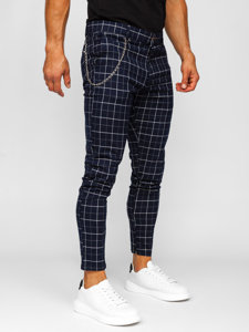 Men's Checkered Chinos Navy Blue Bolf 0058