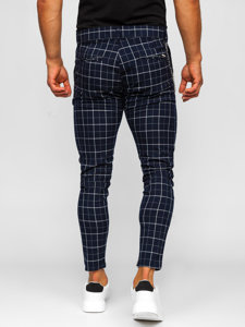 Men's Checkered Chinos Navy Blue Bolf 0058