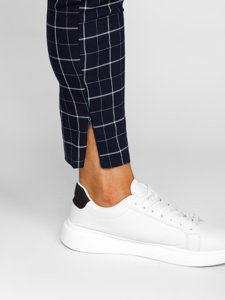 Men's Checkered Chinos Navy Blue Bolf 0058