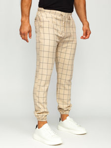 Men's Checkered Joggers Beige Bolf 0064