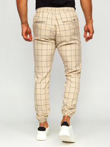 Men's Checkered Joggers Beige Bolf 0064